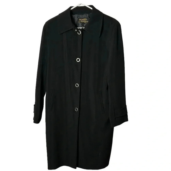 Novelti  coat,women large  PTP 21” black,front snap,shirt collar,career,classy - Picture 1 of 15